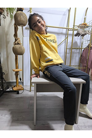 Erkek Kız Çocuk Alt Üst Takım Unisex Uzun Kollu Eşofman Rahat Spor Şık Modern Tasarım Ribanalı