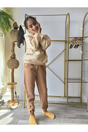 Kız Çocuk Alt Üst Takım Unisex Uzun Kollu Eşofman Rahat Spor Şık Modern Tasarım Ribanalı