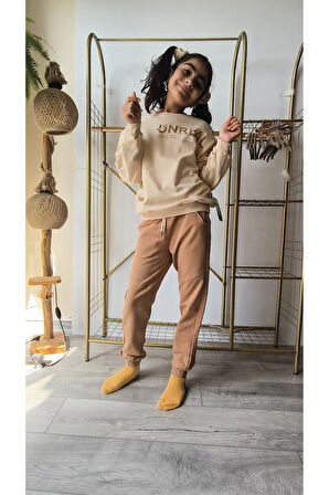 Erkek Kız Çocuk Alt Üst Takım Unisex Uzun Kollu Eşofman Rahat Spor Şık Modern Tasarım Ribanalı