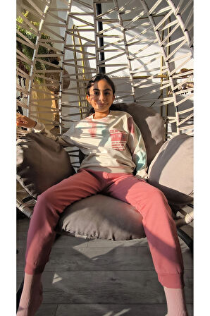 Erkek Kız Çocuk Alt Üst Takım Unisex Uzun Kollu Eşofman Rahat Spor Şık Modern Tasarım Ribanalı