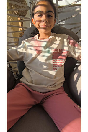 Erkek Kız Çocuk Alt Üst Takım Unisex Uzun Kollu Eşofman Rahat Spor Şık Modern Tasarım Ribanalı