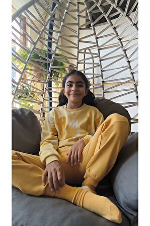 Erkek Kız Çocuk Alt Üst Takım Unisex Uzun Kollu Eşofman Rahat Spor Şık Modern Tasarım Ribanalı