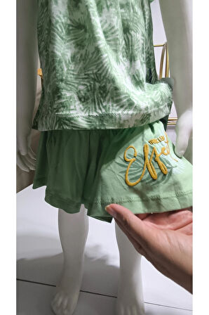 Kız Çocuk Etek-Tişört Takım, %100 Pamuk Nefes Alan, Lastikli Straplez, Tarz, Pileli