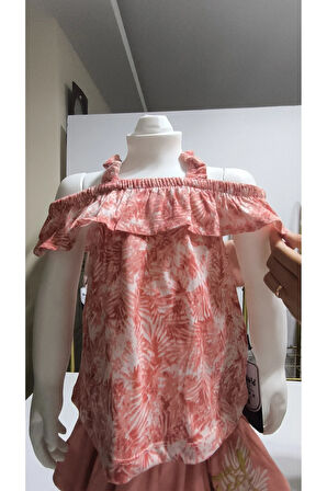 Kız Çocuk Etek-Tişört Takım, %100 Pamuk Nefes Alan, Lastikli Straplez, Tarz, Pileli