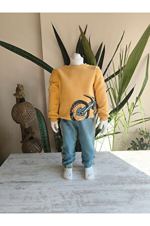 Erkek Kız Çocuk Alt Üst Takım Unisex Uzun Kollu Eşofman Rahat Spor Şık Modern Tasarım Ribanalı