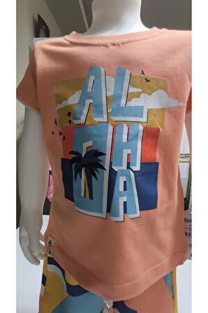 Çocuk Unisex Kız Erkek Şortlu Alt Üst Takım Kreş %100 Pamuk Rahat Tarz Tasarım Premium, Turuncu