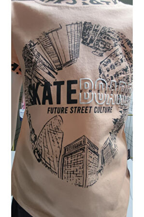 Çocuk Unisex Kız Erkek Şortlu Alt Üst Takım Kreş %100 Pamuk Rahat Tarz Tasarım Premium, somon