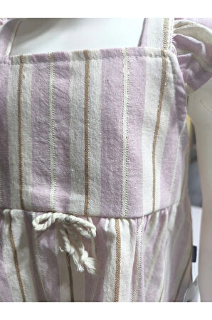 Kız Bebek Alt-Üst Şortlu Takım %100 Pamuk Müslin Tarz Tasarım Premium, Lila Şeftali