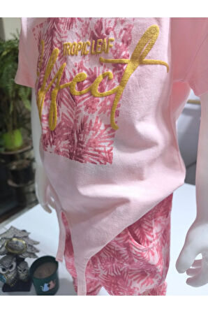 Kız Çocuk Pantolon Tişört Takım %100 Pamuk Nefes Alan Rahat Tarz Tasarım Cepli