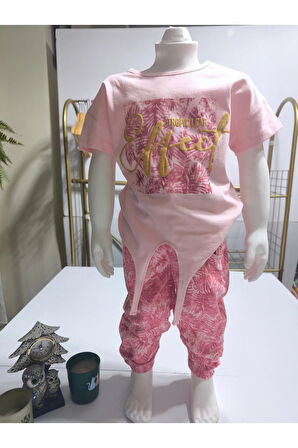 Kız Çocuk Pantolon Tişört Takım %100 Pamuk Nefes Alan Rahat Tarz Tasarım Cepli