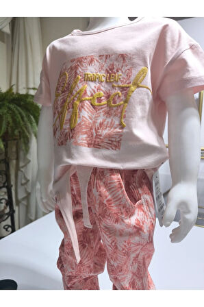 Kız Çocuk Pantolon Tişört Takım %100 Pamuk Nefes Alan Rahat Tarz Tasarım Cepli