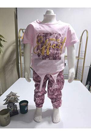 Kız Çocuk Pantolon Tişört Takım %100 Pamuk Nefes Alan Rahat Tarz Tasarım Cepli