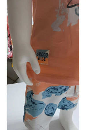 Çocuk Unisex Kız Erkek Şortlu Alt Üst Takım Kreş %100 Pamuk Rahat Tarz Tasarım Premium, Turuncu