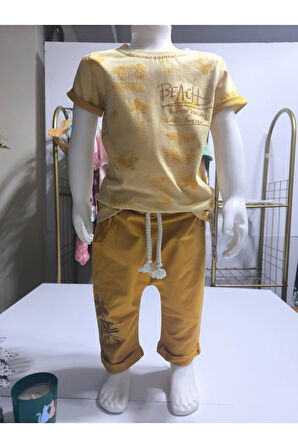 Çocuk Unisex Kız Erkek Şortlu (Kapri) Takım Kreş %100 Pamuk Rahat Tarz Tasarım Premium