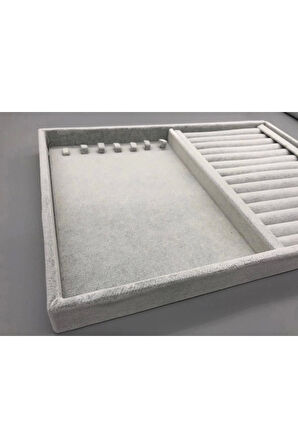 Yeni Yerli Süet Gri Kolye-yüzük Sergileme Kutusu (AYDINDECOR)