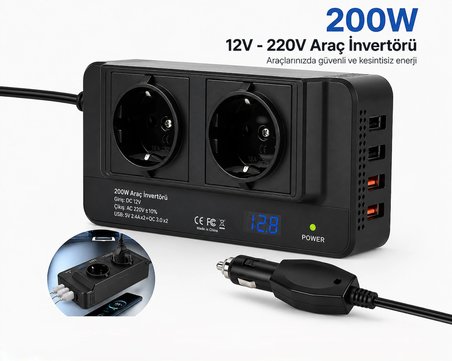 400W 2 AC Çıkışlı 4 USB Portu  Araç Güç Dönüştürücü Araçtan Priz Gücüne