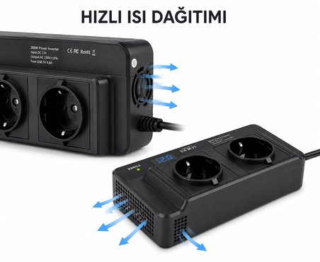 400W 2 AC Çıkışlı 4 USB Portu  Araç Güç Dönüştürücü Araçtan Priz Gücüne