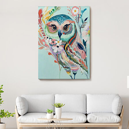 Çiçekler İçindeki Sanatsal Baykuş Tablosu-6208