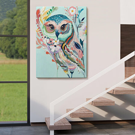 Çiçekler İçindeki Sanatsal Baykuş Tablosu-6208