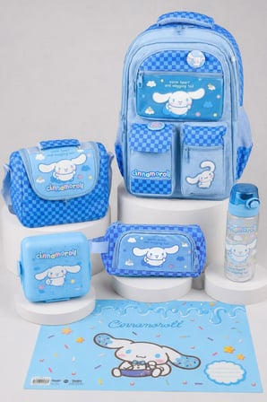 x Dekomus Lisanslı Cinnamoroll Blue Cloud Collection Okul,Termoslu Beslenme ve Kalem Çantası,Matara,Beslenme Kabı,Beslenme Örtüsü Seti