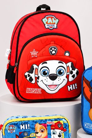 x Dekomus Lisanslı Paw Patrol Marshall 35 Cm Küçük Boy Anaokul Çantası,Termoslu Beslenme Çantası ve Kalem Çantası Seti