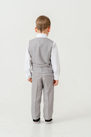 Erkek Çocuk Yelekli Slim Fit Takım Elbise – 4 Parça (Yelek, Pantolon, Gömlek, Papyon) TE.7026
