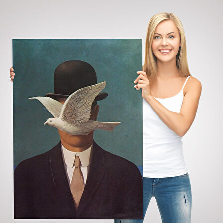 Rene Magritte Melon Şapkalı Adam Sürreal Duvar Tablosu-6210