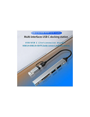 Technow USB 3.0/USB 2.0/SD/TF Girişli 5 in 1 Tip-C Çevirici Adaptörü