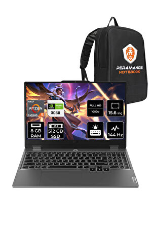 Lenovo LOQ R5 7235HS 8GB 512GB SSD RTX3050/6GB 95W 144Hz FHD 15.6" FDOS Gaming Laptop & PER4 ÇANTA