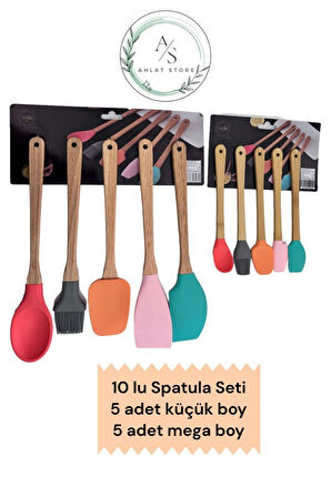 10'lu Bambu Spatula Seti A Kalite Kaşık Renkli