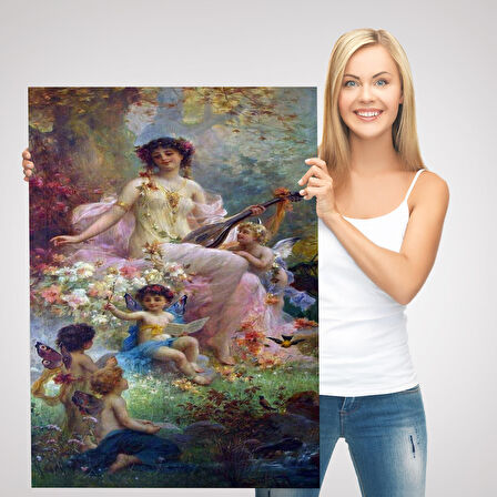 Bahçedeki Anne ve Melekleri Dekoratif Duvar Tablosu-6214