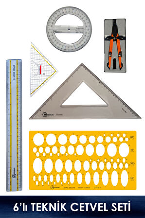 Elips Şablon-Teknik Çizim Cetvel Seti 6 Parça