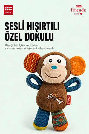 Plush Friendz Serisi Özel Dokulu Sesli Maymun Peluş Köpek Oyuncağı - Küçük Irklar ve Yavru Köpekler İçin