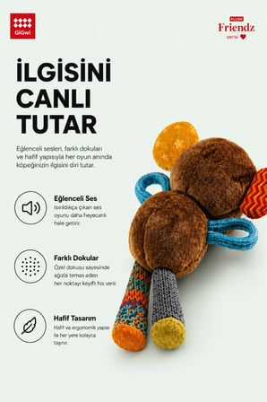 Plush Friendz Serisi Özel Dokulu Sesli Maymun Peluş Köpek Oyuncağı - Küçük Irklar ve Yavru Köpekler İçin