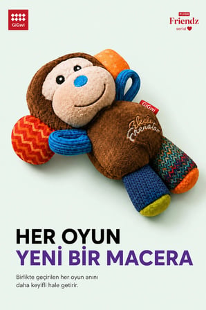 Plush Friendz Serisi Özel Dokulu Sesli Maymun Peluş Köpek Oyuncağı - Küçük Irklar ve Yavru Köpekler İçin
