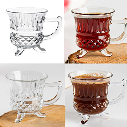 Porsima  RYG8071 Loretta Çay Kahve Meşrubat Bardağı 6'lı Çay Bardağı Mug Fincan Seti Ayaklı 100 ml