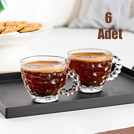 Porsima Cherry Coffee Taşlı Boncuklu Cam Kahve Takımı Çay Fincanı Lüks Kaliteli Cam Fincan 6'lı 80ml