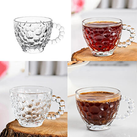 Porsima Cherry Coffee Taşlı Boncuklu Cam Kahve Takımı Çay Fincanı Lüks Kaliteli Cam Fincan 6'lı 80ml