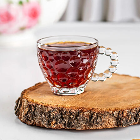 Porsima Cherry Coffee Taşlı Boncuklu Cam Kahve Takımı Çay Fincanı Lüks Kaliteli Cam Fincan 6'lı 80ml