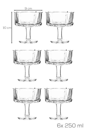 Porsima RYGX080 Reflela 6'lı Ayaklı Cam Kase Seti 250ml Puding Tatlı Dondurma Çerezlik