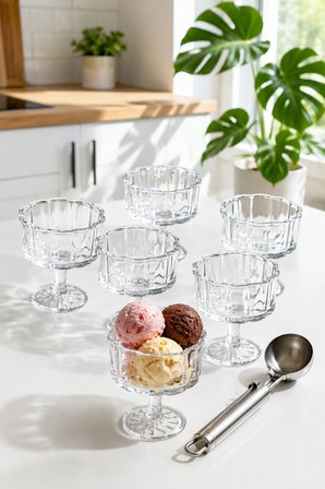 Porsima RYGX080 Reflela 6'lı Ayaklı Cam Kase Seti 250ml Puding Tatlı Dondurma Çerezlik