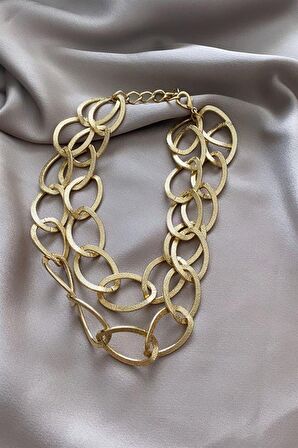 Kalın Halka Model Gold Renk İkili Zincir Kolye