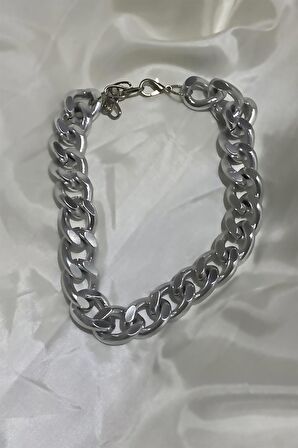 Kalın Gümüş Renk Zincir Kolye