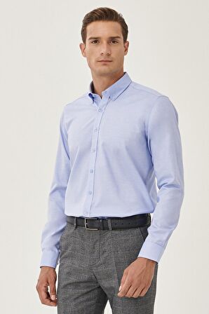 Ütü Gerektirmeyen Taılored Slim Fit Dar Kesim Düğmeli Yaka %100 Pamuk Gömlek