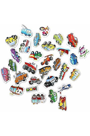 Manyetik Mıknatıslı Taşıtlar Oyuncak Buzdolabına Yapışan Magnet Eğitici Manyetik Araba 30 Parça