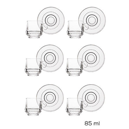 Porsima Lale 12 Parça Cam Türk Kahve Fincan Takımı 85 ml
