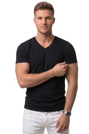 RizzUP Erkek Siyah Slim Fit %90 Pamuk V Yaka Likralı Yumuşak Dokulu Basic Tişört 1801165