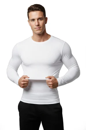 RizzUP Beyaz Dar Kalıp Likralı %90 Pamuk Erkek Sweatshirt – Vücuda Oturan İnce Penye Sweat 2300423