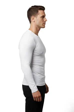 RizzUP Beyaz Dar Kalıp Likralı %90 Pamuk Erkek Sweatshirt – Vücuda Oturan İnce Penye Sweat 2300423