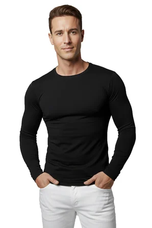 RizzUP Siyah Dar Kalıp Likralı %90 Pamuk Erkek Sweatshirt – Vücuda Oturan İnce Penye Sweat 2300423